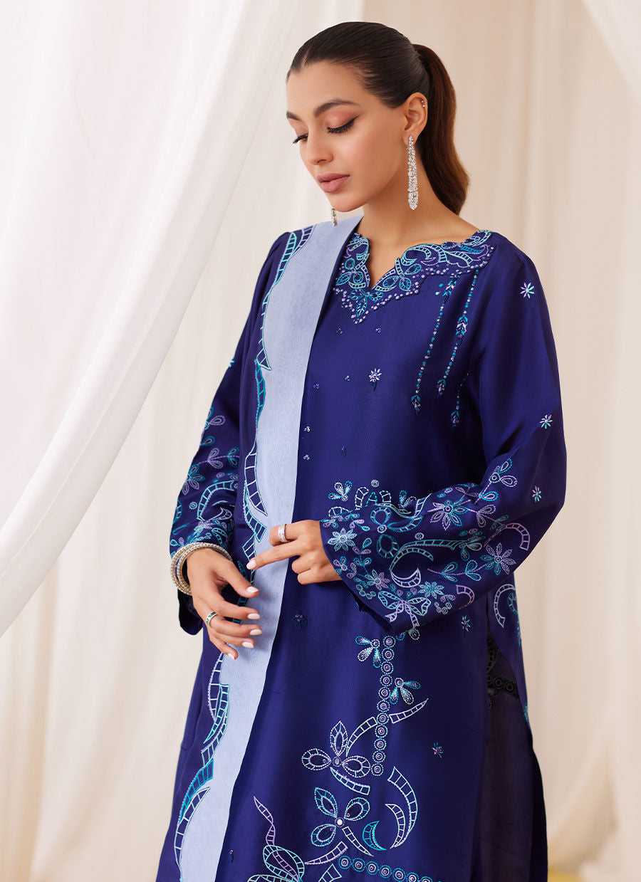 Farah Talib Aziz Nada Ink Blue Embroidered Shirt And Dupatta Online Shopping