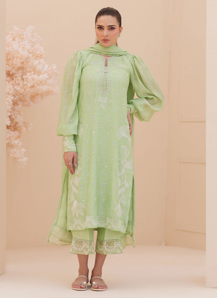 Farah Talib Aziz Serena Apple Green Embroidered Shirt and Dupatta Online Shopping