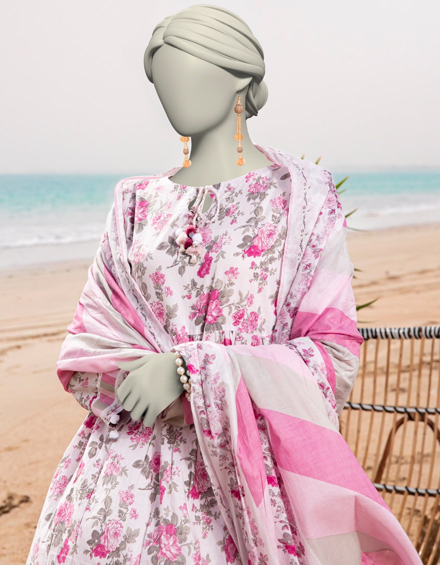 3PC-JLAWN-S-25-3051 Pink Lawn  Printed Junaid Jamshaid Brand Original Fabrics