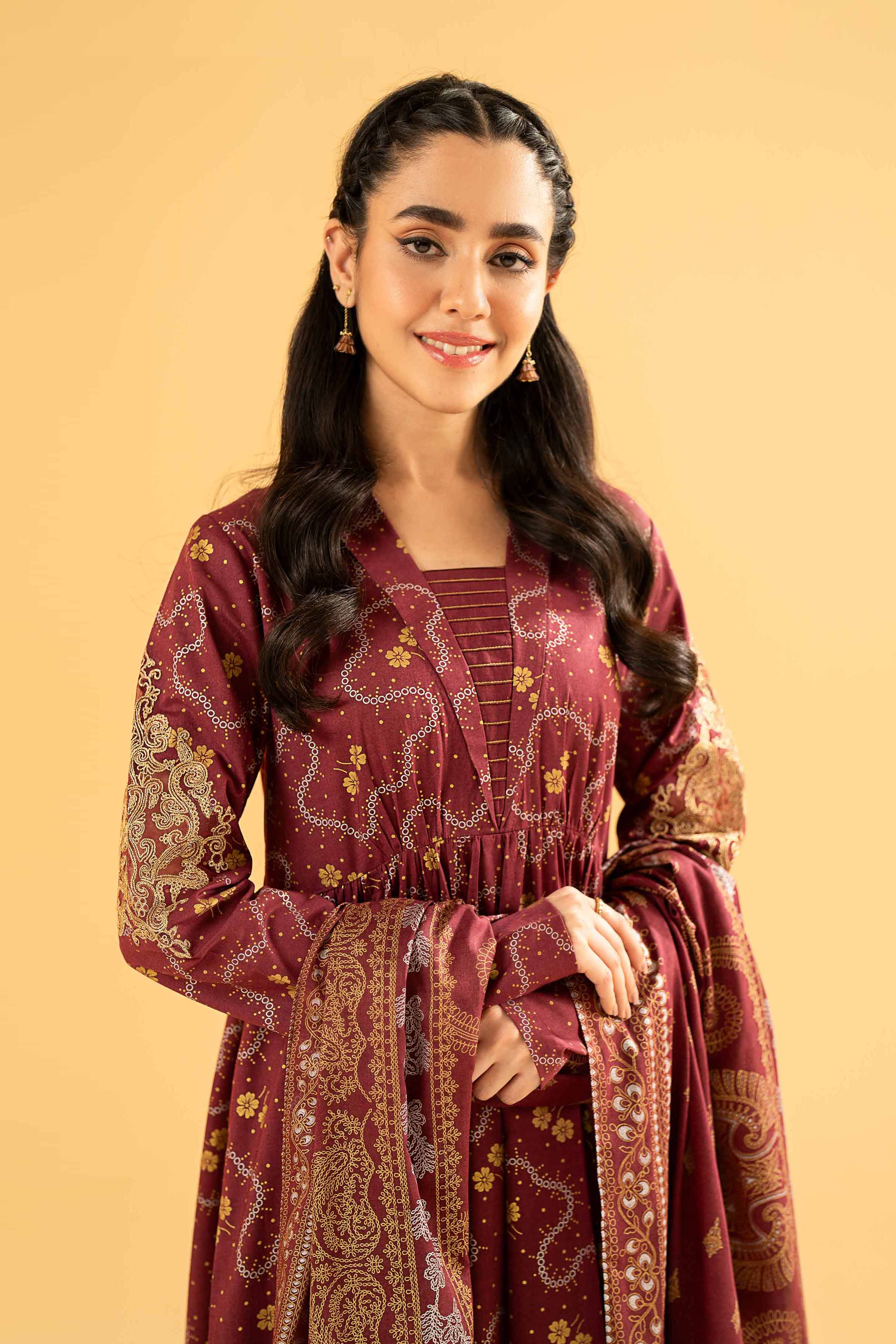 Nishat Linen 3 Piece - Gold & Silver Printed Embroidered Suit - 42401863 Online Shopping