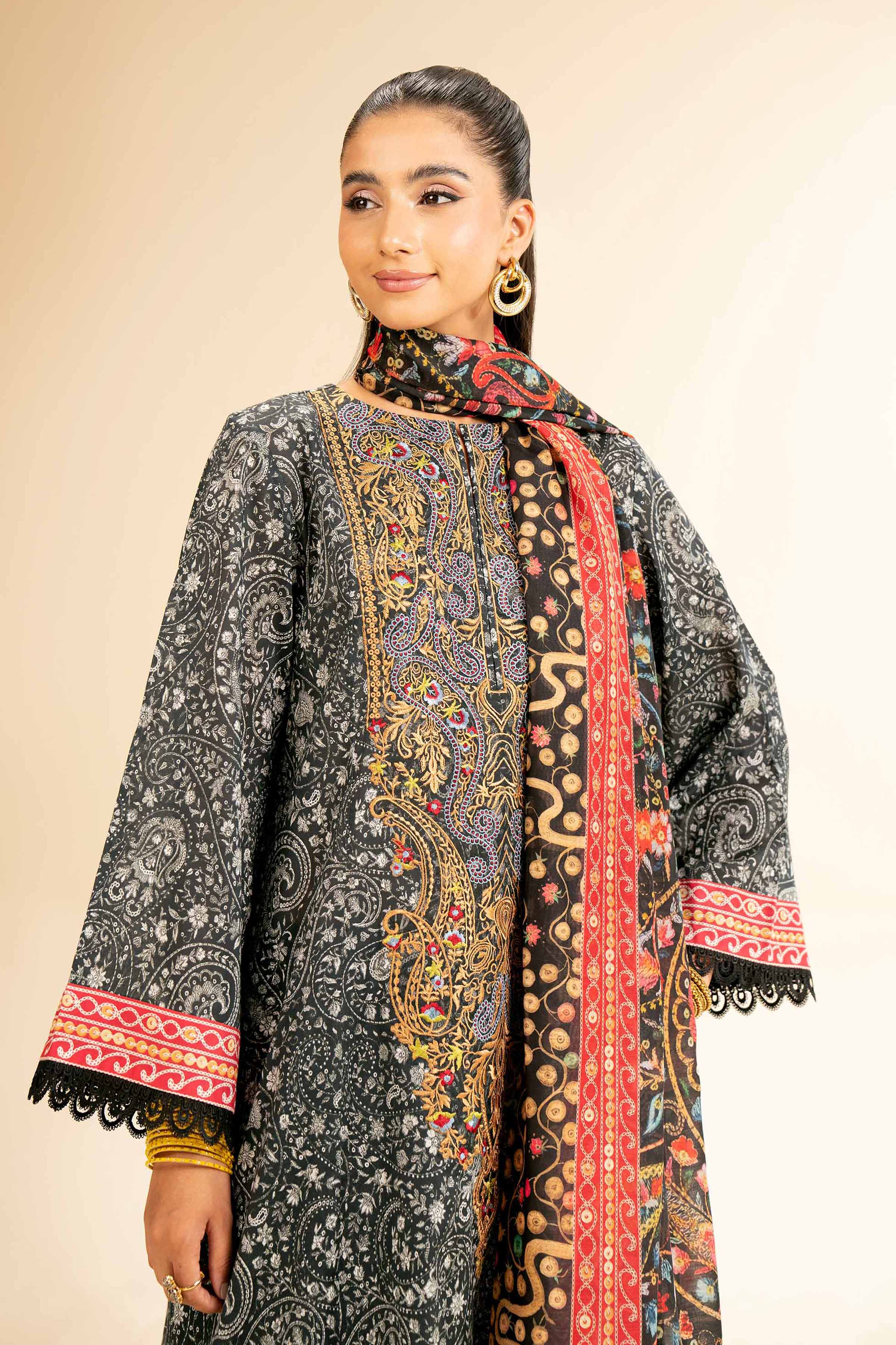 Nishat Linen 3 Piece - Printed Embroidered Suit - 42501308 Online Shopping
