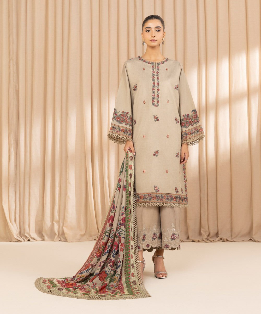 Sapphire U3FELX25V215 3 Piece Embroidered Cotton Net Suit Online Shopping