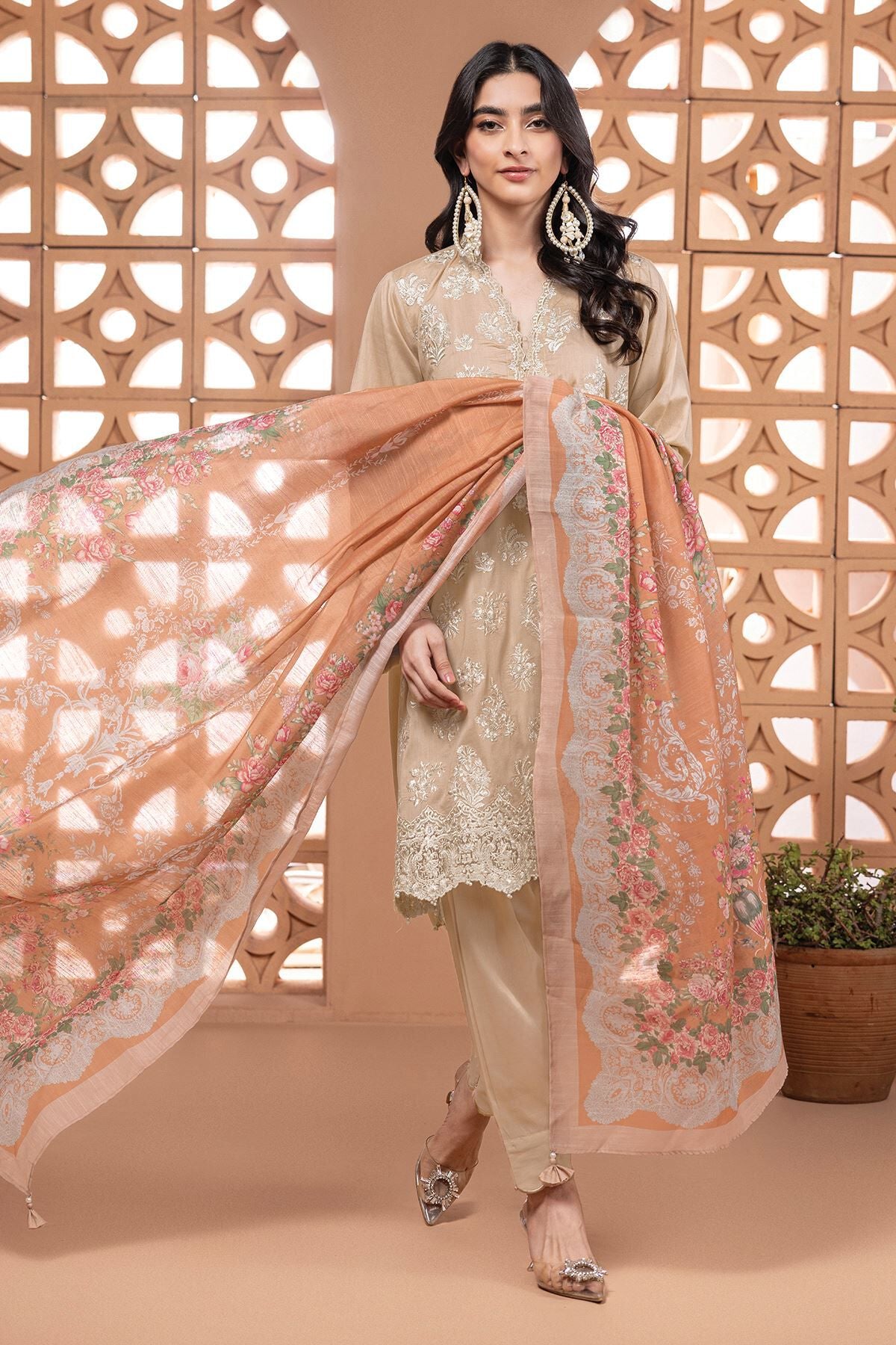 Khaadi Cambric | Embroidered | Fabrics 3 Piece BCA240404 Peach Online Shopping