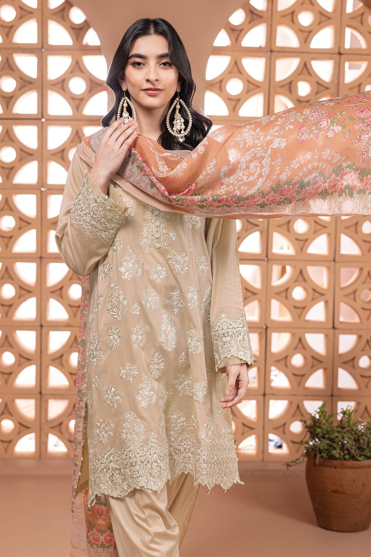 Khaadi Cambric | Embroidered | Fabrics 3 Piece BCA240404 Peach Online Shopping