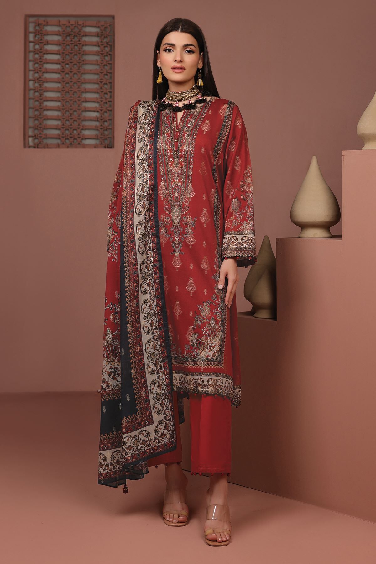 Khaadi Jacquard | Printed | Fabrics 3 Piece BCO240410 Red Online Shopping