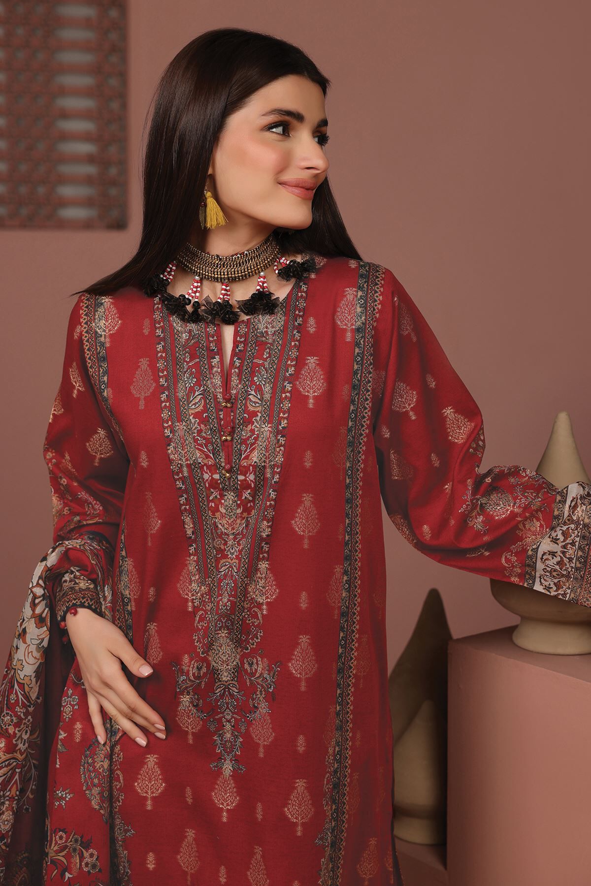 Khaadi Jacquard | Printed | Fabrics 3 Piece BCO240410 Red Online Shopping