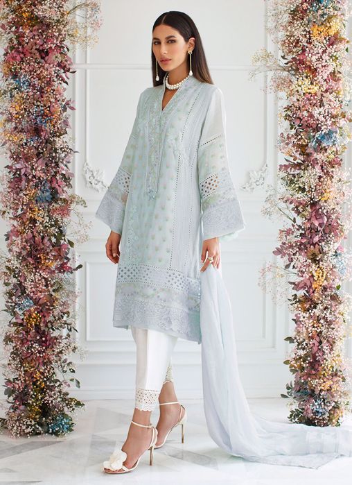 Farah Talib Aziz Sky Blue Cross Stitch With Dupatta Eid Pret 2021
