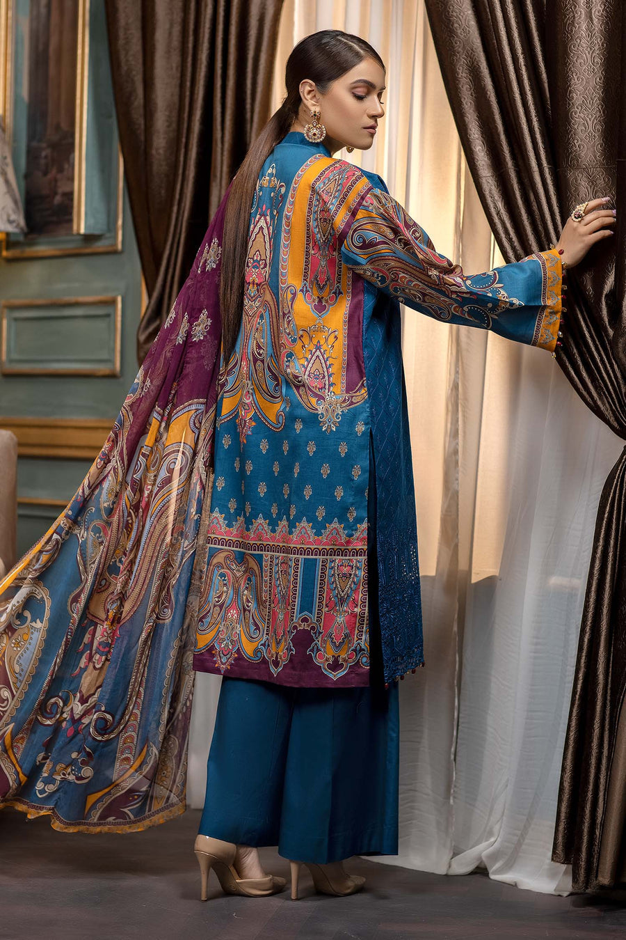 Adan Libas Prussian Blue Embroidered & Printed Lawn 2022 Online Shopping