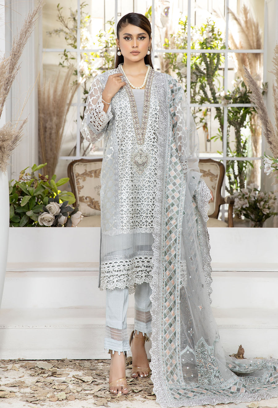 Adan Libas Quill Grey Embroidered Oranza Pret 2022 Online Shopping