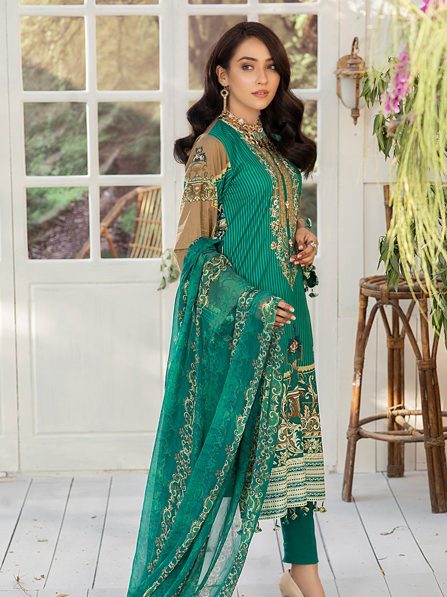 3pc Printed Embroidered Lawn Shirt With Dyed Cambric Trouser Printed Chiffon Dupatta Silkoria Wk 00538b Salitex Summer Collection 2021