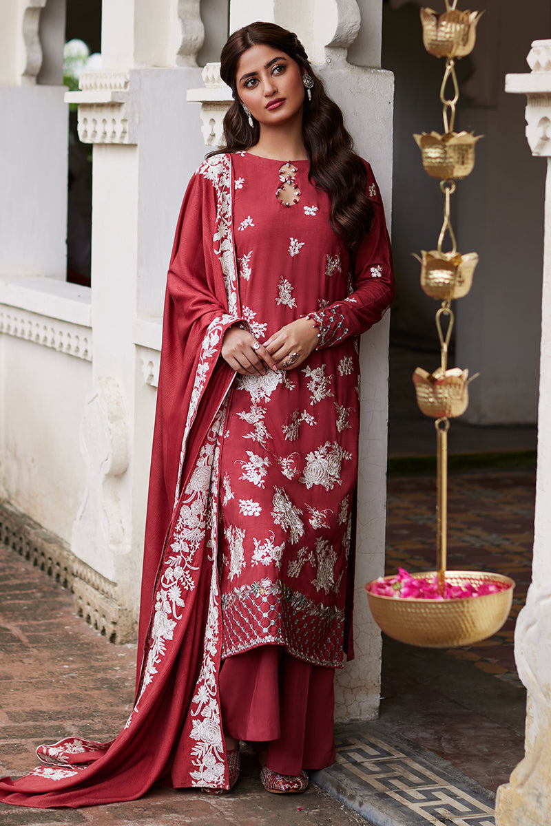 Cross Stitch Scarlet Sage - 3pc Linen Embroidered  Khaddar & Linen Collection Online Shopping