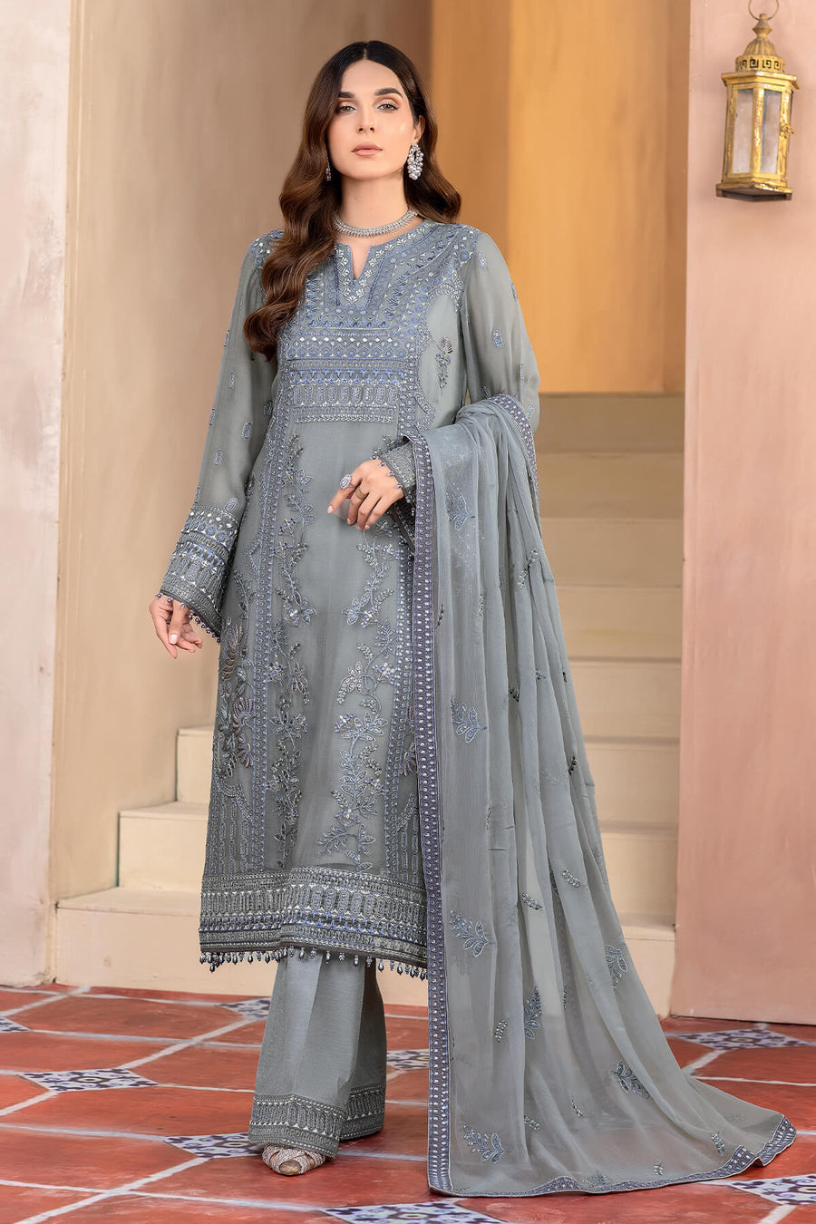 Flossie Ultimate Grey (A) Elnaz Chiffon Collection Vol 01 Online Shopping