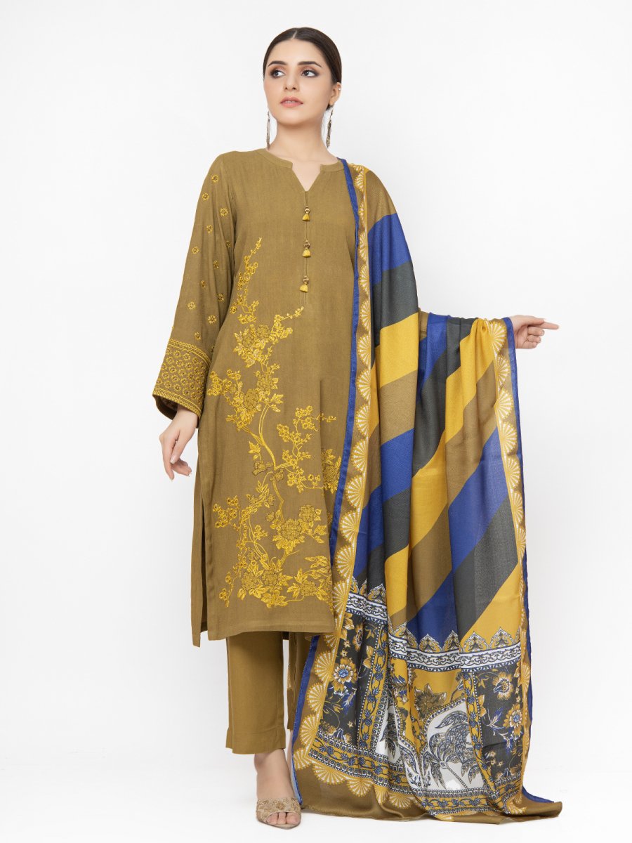 Edenrobe EWTKE21 68069 3 Pcs Olive Green Ready To Wear 2022 Online Shopping