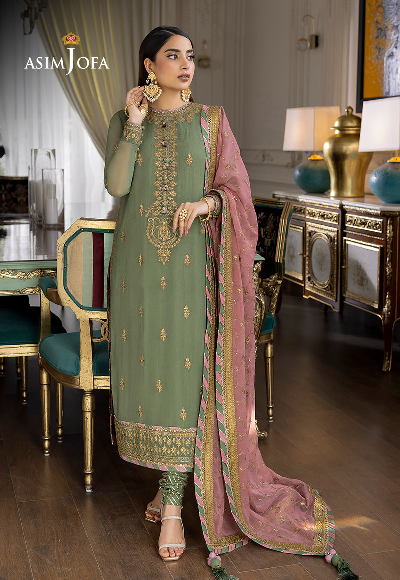 Asim Jofa Chiffon, organza, Sage Green & Pink Jhilmil Collection Online Shopping