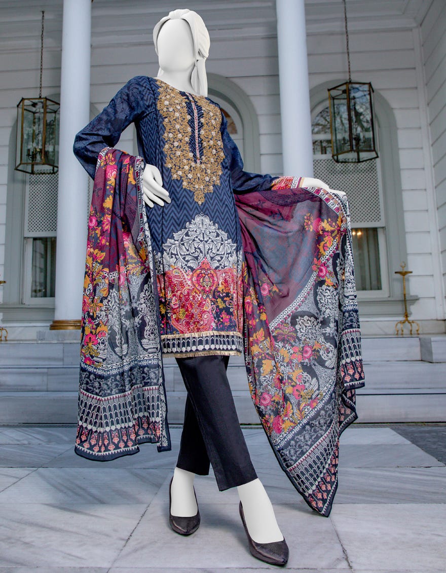 Junaid Jamshed JLAWN-S-21-218 Black & White Eid Collection 2021