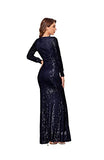 Women's Prom Dresses 2022 Sequined Mermaid Evening Dress with Long Sleeve Ball Gown V Neck Party Dresses