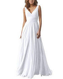 SIQINZHENG A Line V-Neck Wedding Dresses White Bridal Gowns for Women