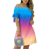 Women Casual Summer Sun Dresses Off Shoulder Short Sleeve Striped Short Beach Party Dresses Lace Up Cuffs | Original Brand
