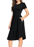 Women Polka Dot Casual Tunic Dress Pleated Loose Flowy Midi Dress with Pocket