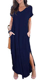 Women Summer Maxi Casual Long Dress Loose Short Sleeve Floral Print Maxi Dresses with Pocket