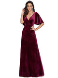 Ever-Pretty Women's V Neck Elegant Floor Length Short Sleeves Vintage Velvet Evening Dresses 00861