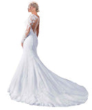 Fashionbride Women's Long Sleeves Mermaid Wedding Dresses for Bride 2021 See Through Back Bridal Gowns