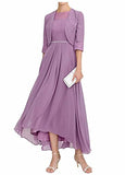 Mother of The Bride Dresses for Women,  Elegant Two Piece Tea Length Formal Evening Dress with Jacket A-line Hi Low
