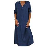 Womens Kaftan Cotton Buttons Long Sleeve Shirt Dress Ladies Plain Casual Stand Collar Oversized Long Maxi Dress