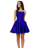 Women's Spaghetti Strap Short Satin Homecoming Dress A-line Formal Party Gown with Pockets
