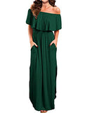 KIDSFORM Women Maxi Dress Long Sleeve Off Shoulders Ruffles Side Split Long Dress with Pockets