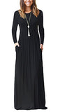 Women's Long Sleeve Loose Plain Long Maxi Casual Dresses with Pockets