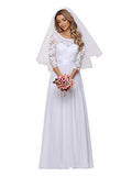 Women's Lace Round Neck Long Sleeve Simple Chiffon Wedding Dress 7412-EH