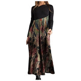 Women's Dress Ladies Autumn and Winter Casual Slim Long-Sleeved Long Bohemian Printed Dress,  Fall Dresses for Ladies Fancy Cocktail Dress Party Dress Maxi Dress