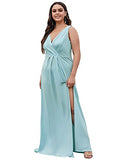 Ever-Pretty Women's V Neck Sleeveless Empire Waist Thigh High Split Plus Size Prom Dresses with Shinny Dot 07505PL