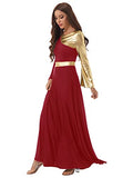 Womens Long Sleeve Worship Costume Praise Dance Dress Metallic Color Block Maxi Dress Evening Gown