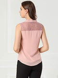 Women's Bow Tie Neck Blouse Sleeveless Lace Casual Office Work Tops | Original Brand