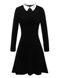 Women's Long Sleeve Casual Peter Pan Collar Fit and Flare Skater Dress