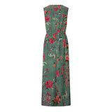 Women's Summer Floral Print Sleeveless Maxi Dress with Pockets Casual Elastic Hide Belly Blouson Long Dress | Original Brand