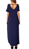 Women Summer Maxi Casual Long Dress Loose Short Sleeve Floral Print Maxi Dresses with Pocket