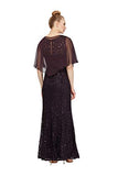 Women's Sequin Lace Beaded Cape Gown Dress Mother of The Bride