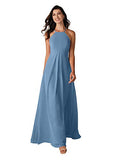 ALICEPUB Halter Chiffon Bridesmaid Dresses Long Formal Party Dress for Women with Keyhole Back