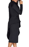 Womens Tie Neck Peplum Waist Long Sleeve Bodycon Business Dress(S-XXL)