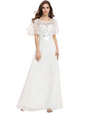 Ever-Pretty Women's Round Neck A Line Long Short Sleeve Chiffon Bridesmaid Dress 00691
