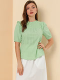 Women's Cotton Frilled Blouses Solid Round Neck Short Sleeve Shirt Top | Original Brand