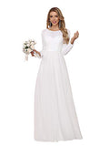 Ever-Pretty Women's Classic White Round Neck Long Sleeves Wedding Dress A Line Floor Length Evening Dresses 00314