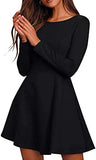 Womens Long Sleeve Dress Casual Simple Dresses A-Line Midi Length Skirt Slim Fit Skater Dress WineRed L
