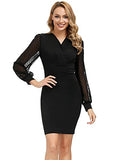 GRACE KARIN Women Bodycon Dress Dot Long Sleeves V-Neck Hips-Wrapped Swing Party Cocktail Dress