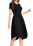 Women Polka Dot Casual Tunic Dress Pleated Loose Flowy Midi Dress with Pocket