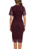 Women's Elegant Floral Lace Round Neck Short Sleeves Cocktail Party Bodycon Midi Dress 931