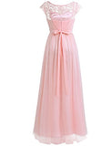 Women's Floral Lace Chiffon Bridesmaid Dress Sleeveless Zipper Wedding Prom Ball Long Gown Dress